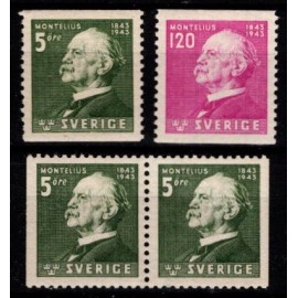  200-året for Oscar Montelius fødsel. Sverige. AFA 308-09 og 308Cv & 308Ch. Frimærke. Postfrisk
